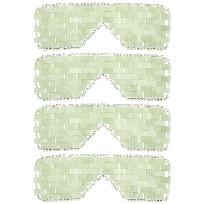 Hercicy 4 Pcs Jade Eye Mask Green Jade Stone Facial Cooling Mask for Alleviate Puffiness Face Massage Relax Eyes Relieve Migraine Meditation Beauty (Green)