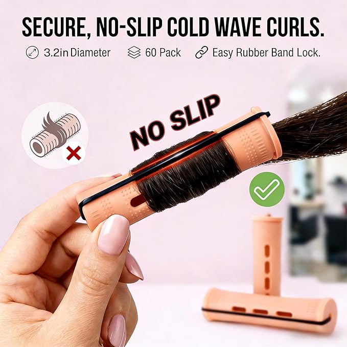 60 Pcs Perm Rods for Long Hair, Cold Wave Perm Rods Set for Women's Long & Short Plastic Curling Rollers for Hair Curling and DIY Hairdressing Styling Tool