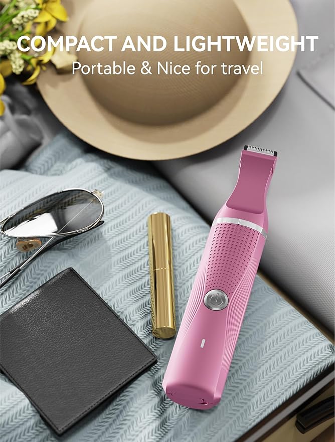 Pubic Hair Trimmer for Women-Unibono Bikini Trimmer, Replaceable 3-in-1 Electric Razors for Women, Electric Shaver in Poweverful Motor, Waterproof Personal Trimmer for Body Hair (Rose Red, RR-1)