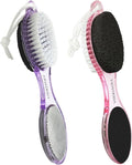 Foot File Callus Remover 4-in-1, Feet Scraper Pedicure Tools with Pumice Stone, Scrubber Brush, Foot Rasp and Sand Paper, Double Sided Multi Purpose, Clear Pink and Purple
