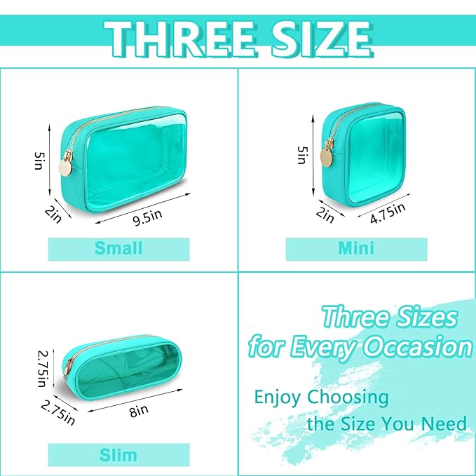 Clear Small Makeup Bag with Zipper, Nylon&PVC Cosmetic Travel Bag Preppy TSA Approved Toiletry Bag for Women Girls, Transparent Waterproof Makeup Pouches Cute Travel Bag for Purse(Small-Mint Green)