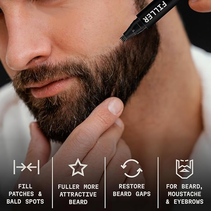 Striking Viking Beard Pencil Filler For Men - Jet Black, 2 Pack - Temporary Beard Dye - Waterproof Sweatproof Long Wear Beard Filler Pen for Touchups & Gap Contouring - Enhances Facial Hair