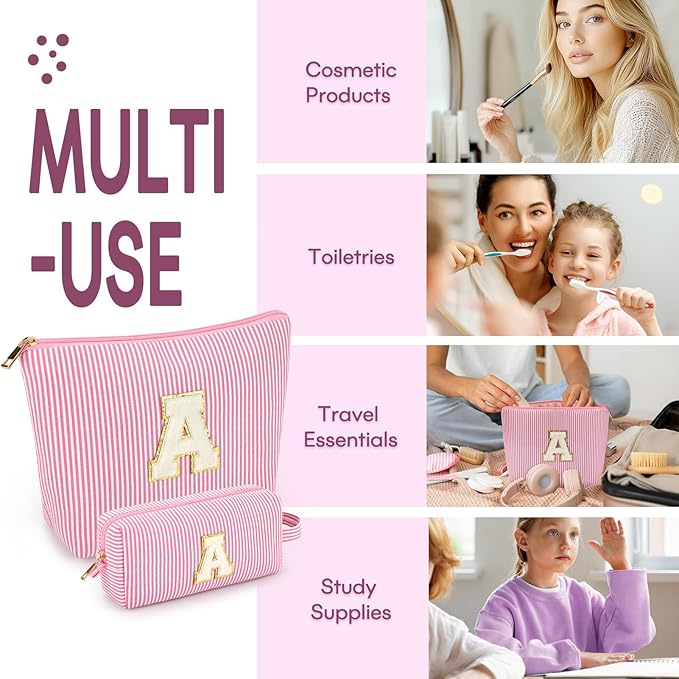 Easter Basket Gifts for Teen Girls Women Girlfriend - 2PCS Gifted Box Makeup Bags - Cosmetic Bag for Travel Toiletry - 11 12 13 14 15 16 Years Old Teen Girl Gifts Trendy Stuff Teacher Gift - Pink A
