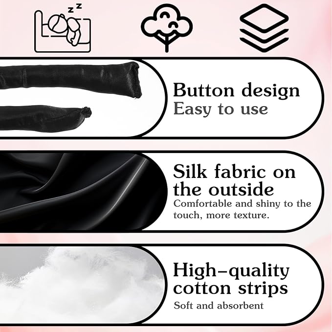 Extended Heatless Curls for Women, 63Inch No Heat Curls Overnight Headband for Long & Short Hair Soft Sleeping Curler, Flexible Creates Wavy Hair Without Damage (Black)