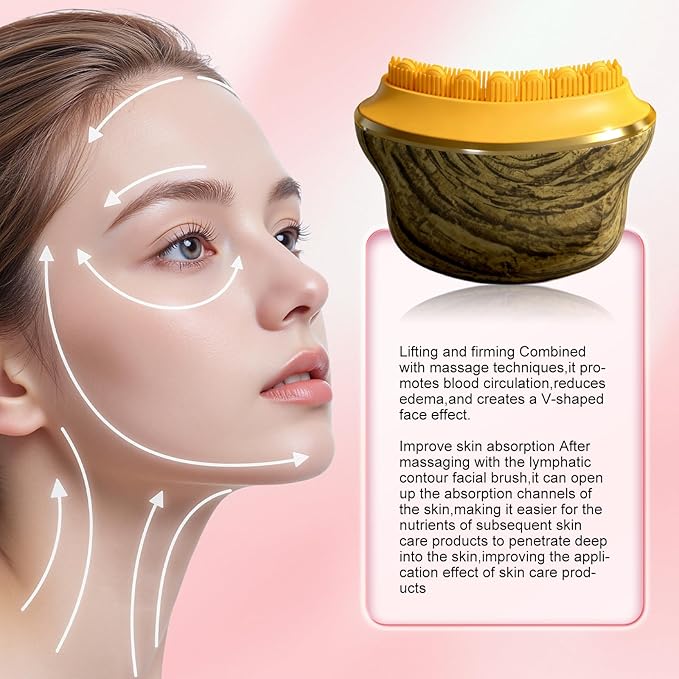 New Lymphatic Contour Face Brush,Lymphatic Drainage Massager for Face for Jawline, Chin & Facial Sculpting Designed to Fit Precisely and Relieve Fatigue- Anti-Puffiness (Tree Grain)