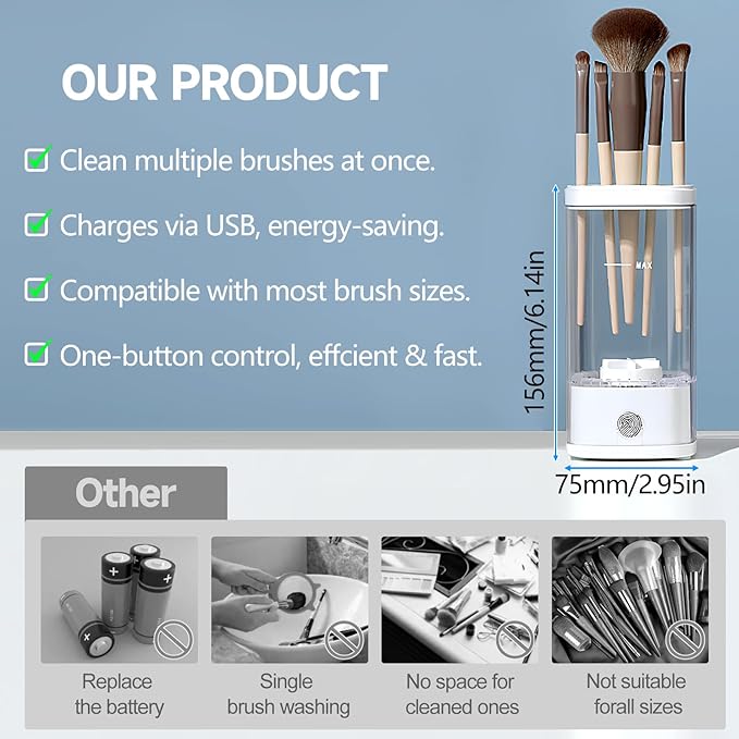 Electric Makeup Brush Cleaner, Automatic Makeup Brush Cleaning Machine, Ultimate Efficient, For All Size Makeup Brush