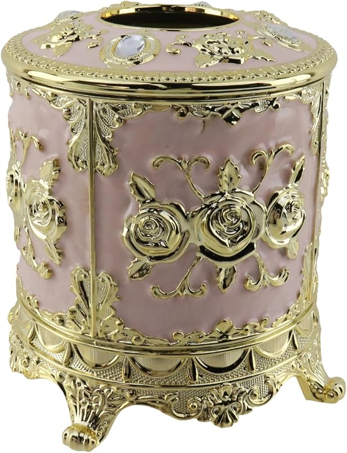 Geesatis Tissue Box Cover, Cylindrical Tissue Box Holder, Napkin Facial Tissues Holder for Bathroom Toilet Bedroom Living Room Table Desk Office Dresser, 1Pcs Pink 6''x6.3''