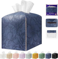 Square Tissue Cube Cover PU Leather Tissue Organizer with Bottom Belt for Bathroom, Tabletop, Kitchen, Night Stands, Office, Home, Car (Oceanblue)