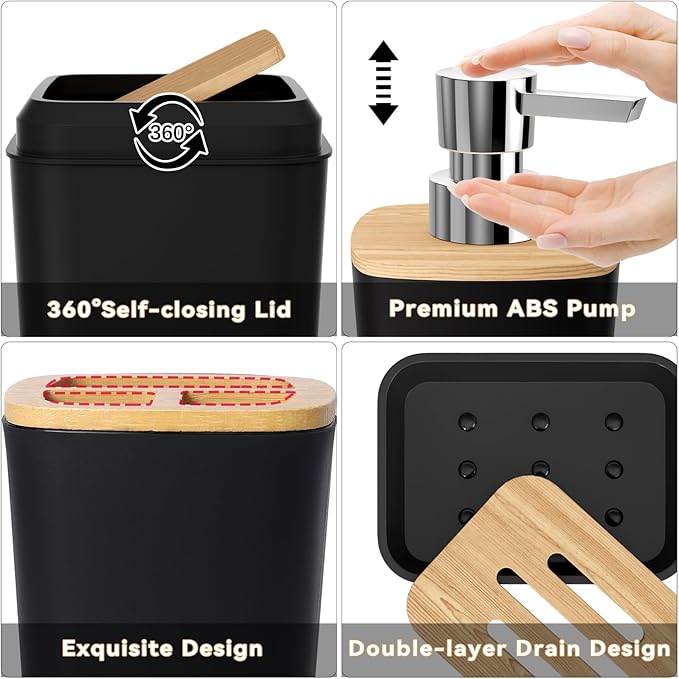 Black Bathroom Accessories with Glitter Shower Curtain,Towel Set 24 PCS Bathroom Set with Shower Curtain Set Bathroom Set Black Shower Curtain with Bathroom Trash Can