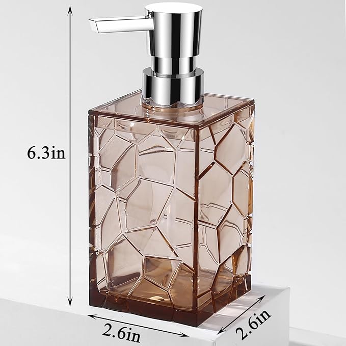 Hand Soap Dispenser, Clear Acrylic Plastic Liquid Pump Bottles Refillable Lotion Dispenser for Bathroom Decor Kitchen College Dorm, Light Brown