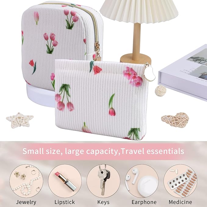 2-Pack Period Bag for Women Girls, Portable Corduroy Sanitary Napkin Storage Bag Period Pouch Small Discreet Menstrual Pouch, Sanitary Pads Bag Period Kits Tampons Holder for First Period
