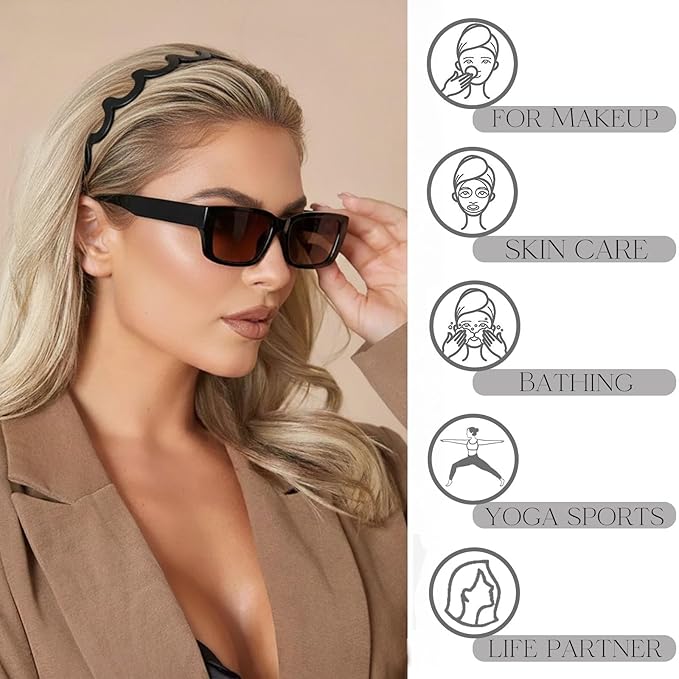 6 PCS Zig Zag Headbands Plastic Wavy Hair Head Band Comb with Teeth Hoop Accessories for Women Men Girls, Matte Retro Color