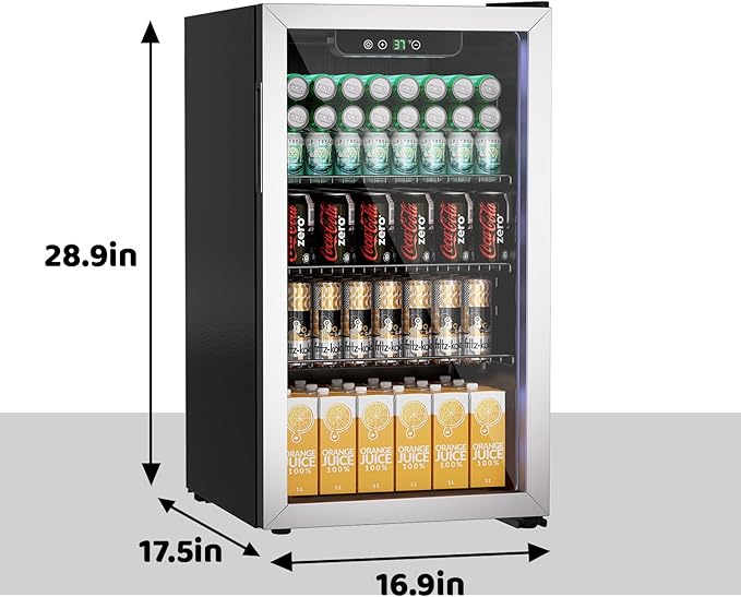 3.0 Cubic Feet/105 Can Beverage Refrigerator,28 Inch Fridge with Adjustable Shelve & LED Display for Soda Beer or Wine, Drink Refrigerator for Home Bar Office(Silver)