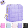 4.9" Puffy Small Makeup Bag, Cute Quilted Cosmetic Bag for Purse, Mini Travel Toiletry Organize Pouches for Women, Birthday/Wedding/Christmas Gifts (Purple)