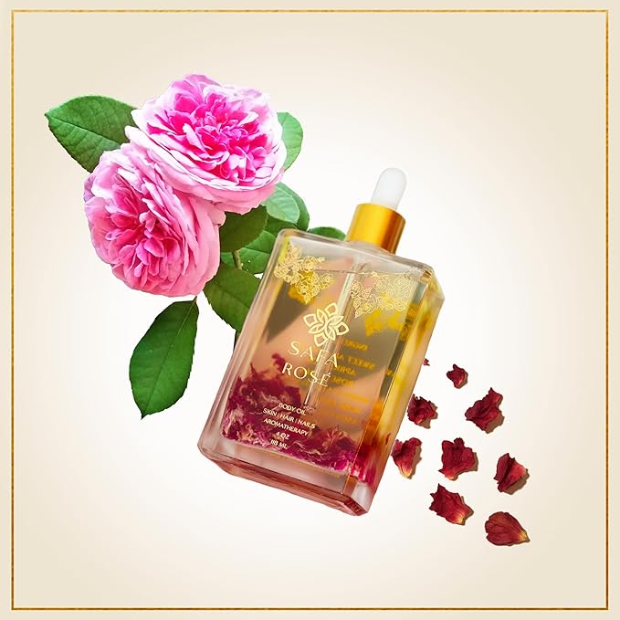 SAFA Rosé Oil - Organic Rose Essential Oil for Face, Body, Hair, Nails & Aromatherapy | After Shower Body Oil | Skin Moisturizer - Natural Scented Perfume for Women - 4 Fl Oz