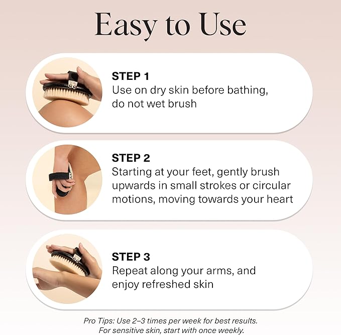Kitsch Dry Brushing Body Brush for Lymphatic Drainage- Soft Bristles - Dry Brush to Remove Dry Skin and Improves Blood Circulation, Body Exfoliator Scrubber for Glowing Skin, Sauna Accessories