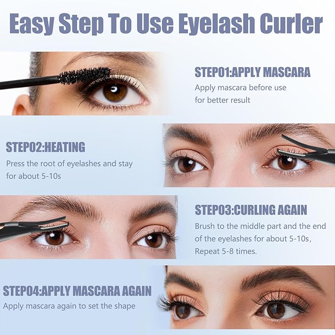 Heated Eyelash Curlers - 2 in 1 Clip- Type Heated lash Curler Best Seller Electric Eyelash Curler LED Display 3 Temp Settings for Makeup Tools USB Rechargeable Natural Curling 24H Long Lasting 3A