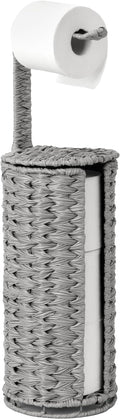 GRANNY SAYS Wicker Freestanding Toilet Paper Holder Stand with Storage, Modern Covered Toilet Paper Stand for 4 Rolls with Shelf for Wet Wipes, Tissue Holder for Bathroom Decor and RV, Gray