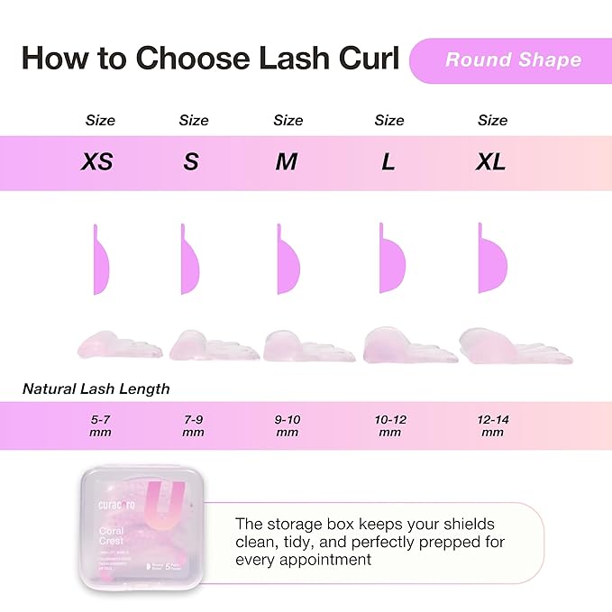 Curacoro Lash Lift Shields, 10 Pcs/5 Sizes Lash Lift Rods, Lash Lift Pads for Eyelash Curling and Lifting, Reusable Silicone Lash Rods For Eyelash Perm Lamination