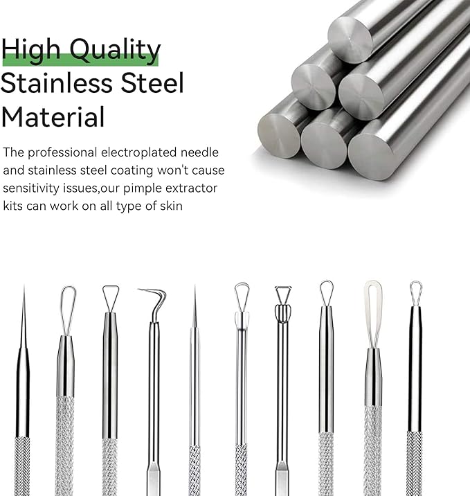 15 PCS Blackhead Remover Pimple Popper Tool Kit,Black Head Removal Extractor for Acne Comedone Whitehead Popping Zit Blemish Facial Skin Care Tools with Metal Case