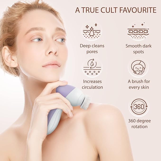 Facial Cleansing Brush Face Scrubber Exfoliating Cleaning Skin Care Cleanser Wash Women Girls Electric Beauty Powered Exfoliator Skincare Spin Tools Scrub Washer Self Care by VISOFO (Lilac Amethyst)