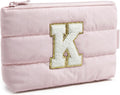 BAGSMART Personalized Makeup Bag with Initial, Pink Small Cosmetic Travel Organizer, Water-Resistant Pouch for Women & Teens for Bridesmaid Graduation (Initial-K, Small)