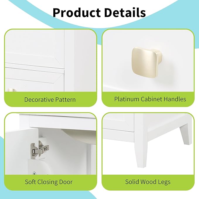 Bellemave 20-inch Solid Wood Bathroom Vanity with Sink, Free Standing Cabinet, Soft Closing Door, Storage Rack, Drawer (White)