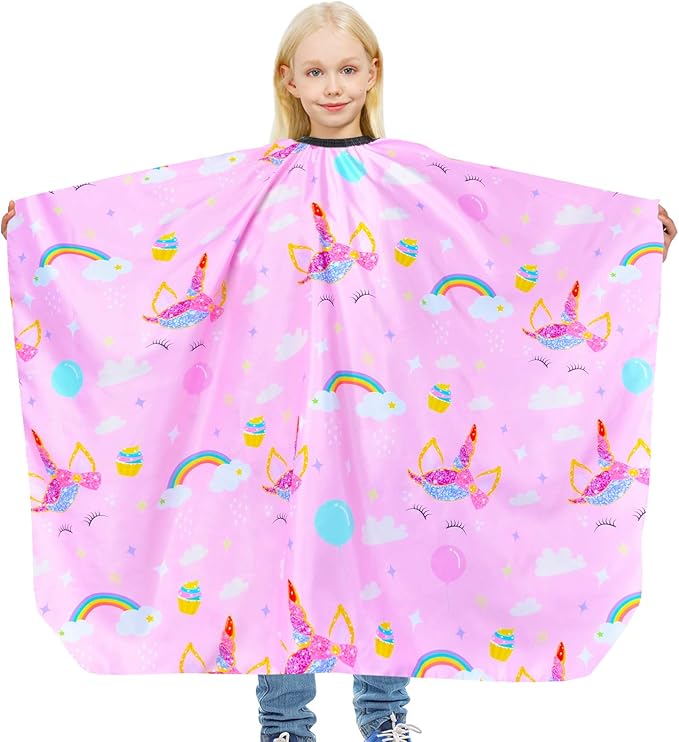 Kids Haircut Cape Waterproof Barber Cape Cover, Unicorn Hair Cutting Cape for Girls with Adjustable Snap Closure (Unicorn)