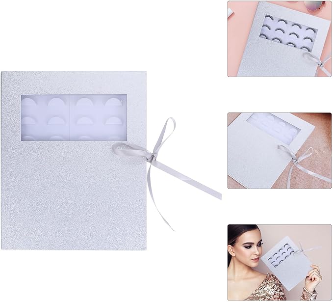 False Eyelash Storage Case with Tray 16-pair Empty Lash Organizer Silver Cosmetic Display Box for Eyelash Aftercare and Professional Makeup Use