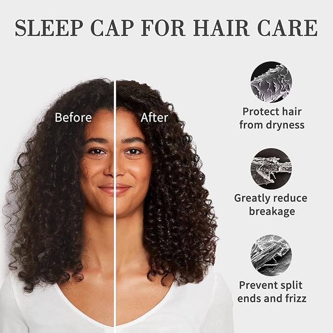 Fittia Satin Hair Bonnet for Sleeping, Silky No Frizzy for Curls Care, Adjustable Strap for Non-Slip, Dreadlocks Cap for Women&Men Light Grey