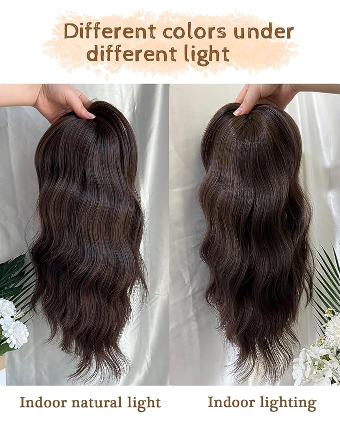 PANEWAY Hair Topper 16 Inch, Wavy Curly Soft Brown Clip-in Wiglet for Women, Synthetic Top Piece to Add Volume & Thickness