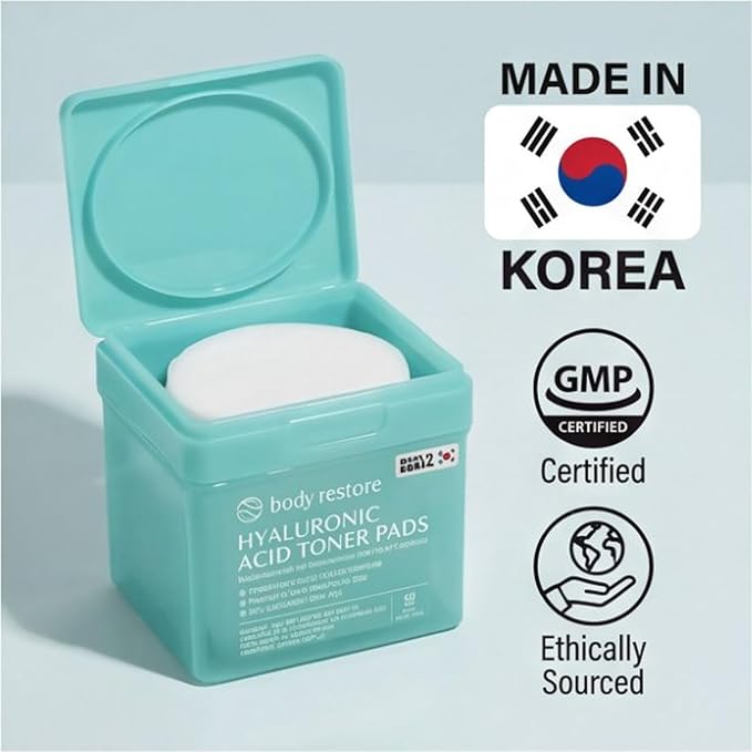 Body Restore Niacinamide Cooling Jelly Toner Pads (60 Count) – Korean Cica Toner Pads with 7 Types of Hyaluronic Acid & Adenosine – Hydrating, Pore Care, Cooling Face Pads – Made in Korea