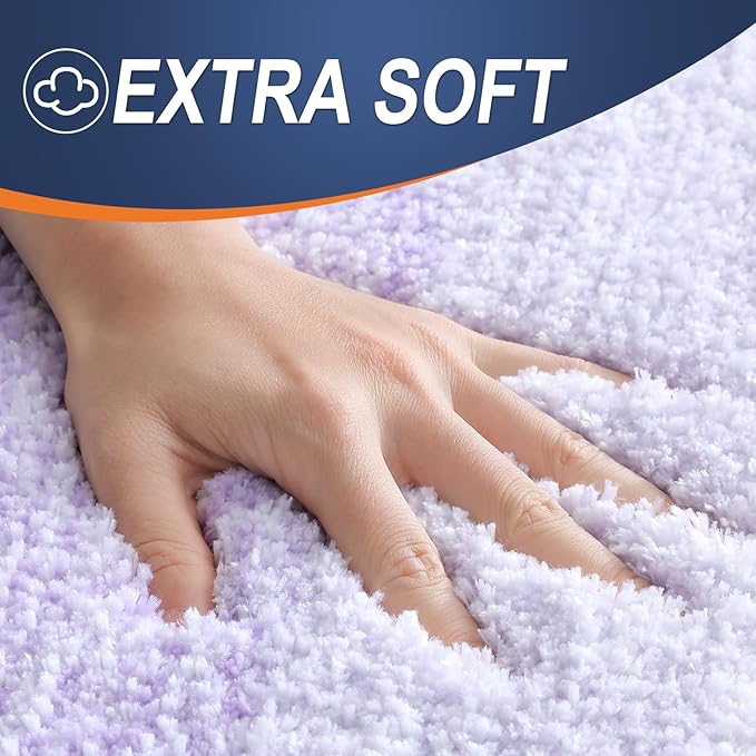OLANLY Bathroom Rug Set 2 Piece, Soft Absorbent Microfiber Bath Rug Set, Non-Slip, Machine Wash Dry, Plush Shaggy Bath Mats for Bathroom (47"x20"+24"x16", Light Purple)