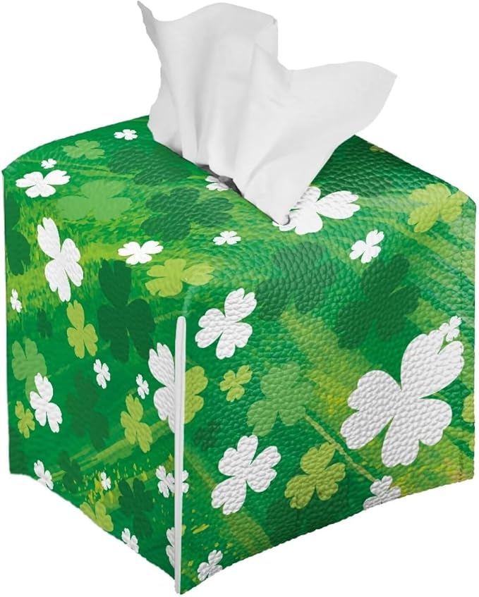 St. Patrick Lucky Grass Stripe Tissue Box Cover Square Tissue Covers Tissue Dispenser Car Tissue Box Holder Cover for Home Decorations