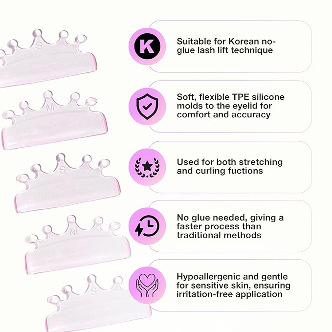 Curacoro Lash Lift Shields, 4 Pcs/2 Sizes Korean Lash Lift Pads Self Adhesive, Lash Lifting Shields for Eyelash Stretching and Curling, Reusable Silicone Lash Rods For Eyelash Perm Lamination