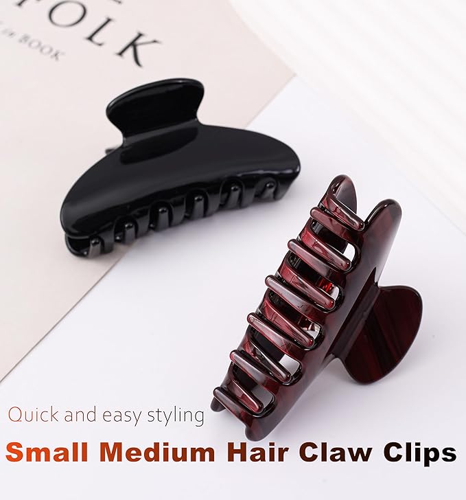 2 Pcs Small Medium Hair Claw Clips for Women Acetate Claw Hair Clips for Thin Fine Thick Hair