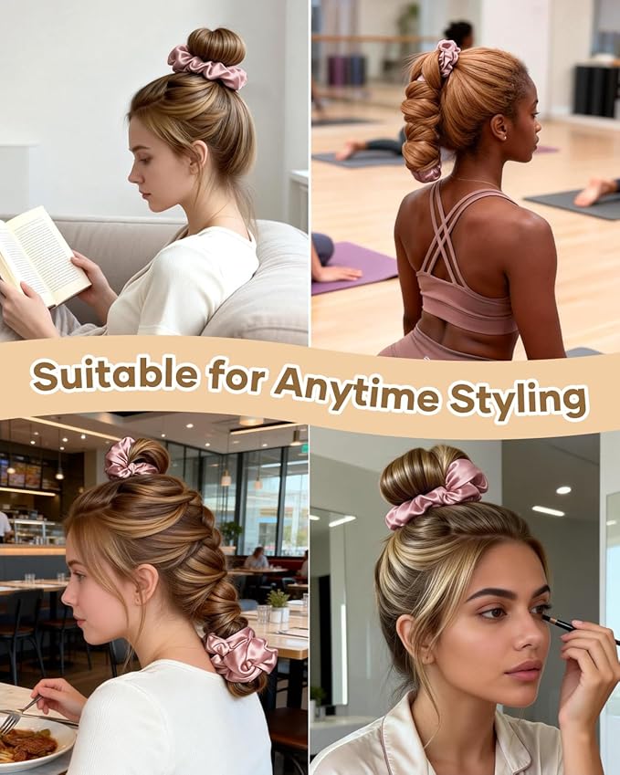BONNET QUEEN Satin Heatless Hair Curler, Overnight Curls for Long Hair, ultra soft Heatless Curling Rod & 2 Scrunchies,Damage-Free Styling, Soft Hair Curlers for Overnight Use(Rose Gold)