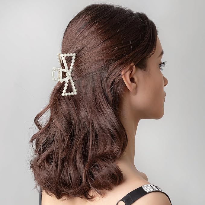 CWJCYTNSN 8 PCS Hair Clips for Women Large Hair Claw Clips for Thin Thick Curly Hair Styling Pearl Jaw Clips Strong Hold Nonslip Fashion Hair Accessories for Bridal Wedding