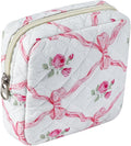 Small Quilted Cosmetic Pouch for Purse, Mini Cotton Makeup Bag with Compartments, Cute Zipper Lipstick Holder for Women (09Pink Bow)