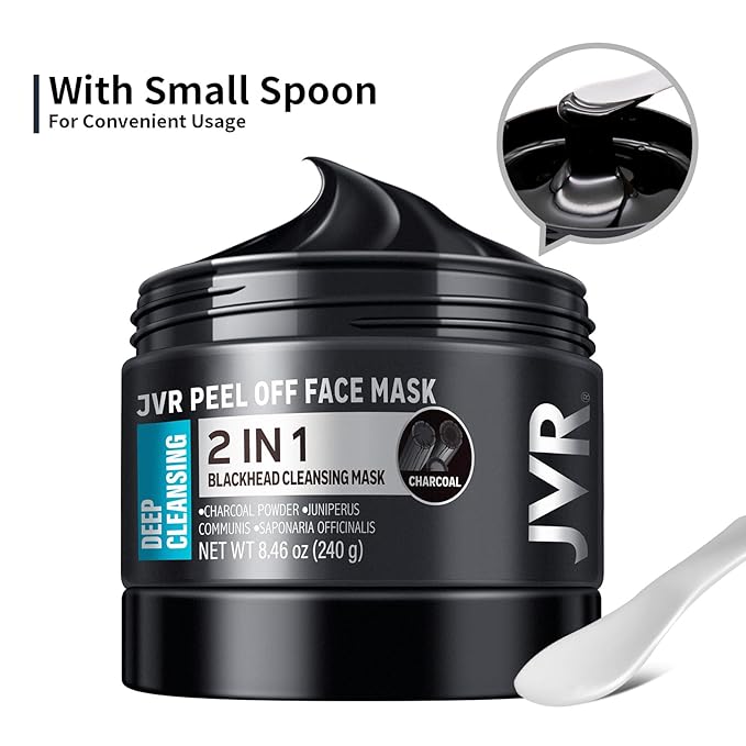 JVR Peel Off Face Mask, Charcoal Peel Off Black Mask, Facial Mask for Surface Cleansing For Men & Women, All Skin Types, 8.46 oz (240 g)