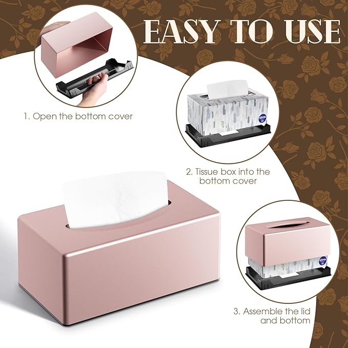 Tissue Box Cover, Rectangular Facial Tissue Holder with Bottom, Decorative Storage Box for Bathroom Vanity, Toilet Tank, Car, Dressers, Night Stand, Rv, Parlors and Offices - Pink