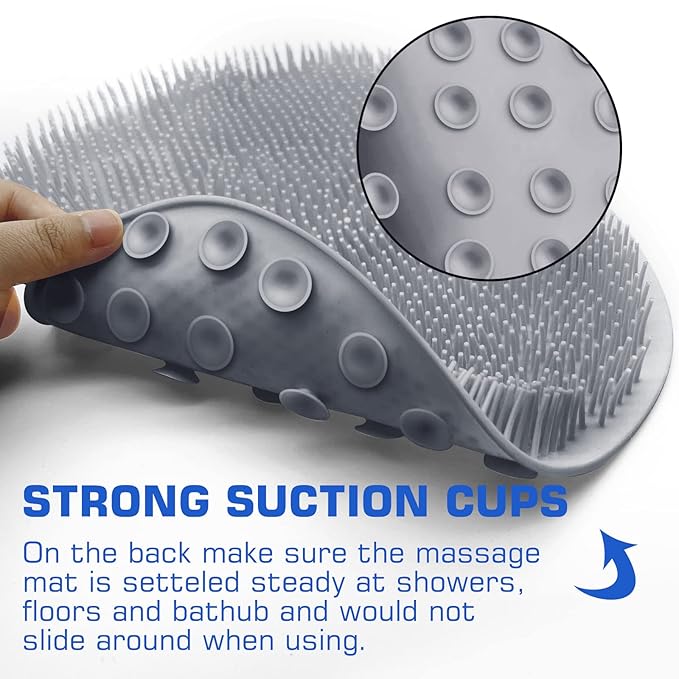 2PACK Shower Foot Scrubber Mat Back Washer Back Exfoliating Bath Wash Pad Wall Mounted Slip Suction Cups Foot Scrubber for Use in Shower Cups Foot Cleaner for Men and Women