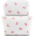 2Pcs Small Makeup Bag Quilted Cosmetic Bag Flower Pencil Case Travel Makeup Bag Set for Women Cute Cosmetic Pouch Aesthetic Cotton Toiletry Organizer Storage Bags Puffy Zipper Pouch Christmas Gifts D