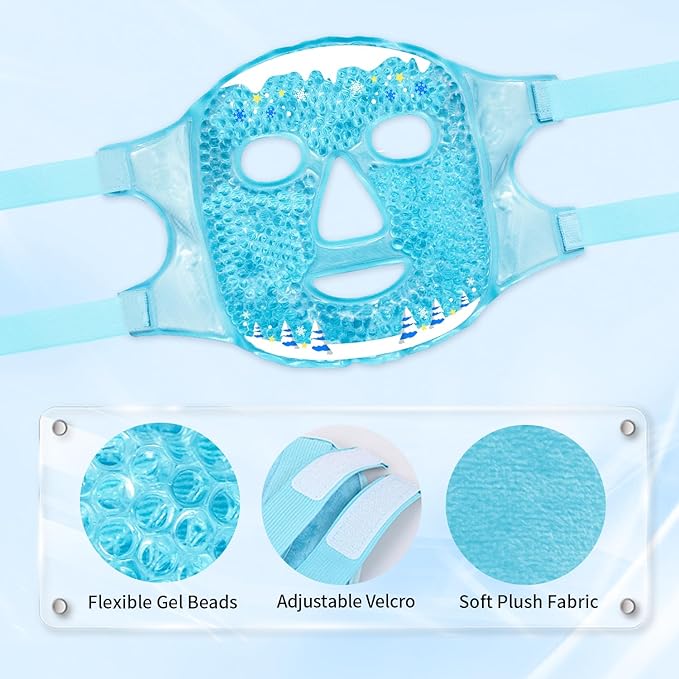 2PCS Cold Face Eye Masks Ice Face Mask Hot Cold Compress for Dark Circles, Puffiness, Migraines, Headache, Stress, Redness, Cooling Face Masks for Women Man, Skin Care
