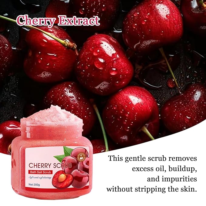 Cherry Body Exfoliator, Deep Cleaning Exfoliating Body Scrub, Moisturizing Nourishing Salt Rose Body Scrub, 350 g