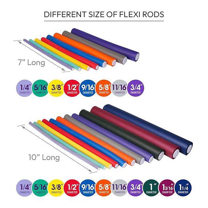 Red by Kiss Flexi Rods - Heatless Hair Curler for 90S Glamorous Bouncy Curls Beach Waves, No Slips, Sleep Styler (10" Length, 11/16" Diameter)
