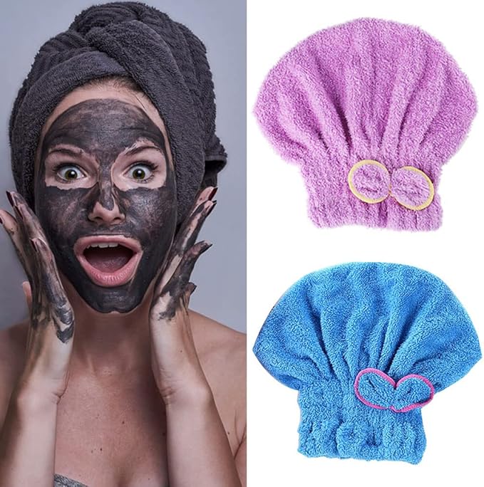 2 Pcs Microfiber Hair Drying Towels, Ultra Absorbent Cap Bowknot Turban for Women Adults or Girls, Multicolour