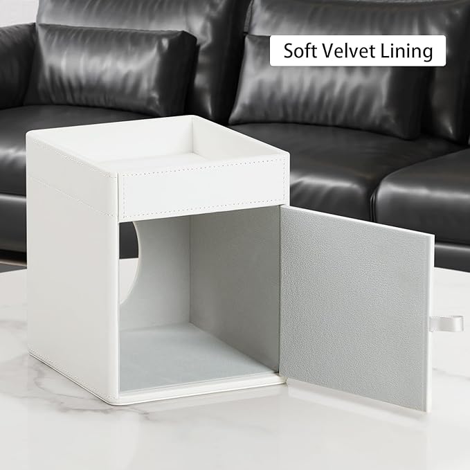 Tissue Box Cover, PU Leather Square Tissue Box Holder with Storage Tray for Bathroom Vanity Countertop Night Stands Bedroom Office Desk, Stylish Tissue Holder Decorative Organizer