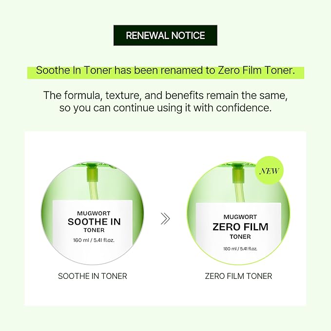 Mugwort Zero Film Toner 5.41 fl.oz. 160ml ㅣpH5.5 Calming, Soothing, Hydrating Spray Toner