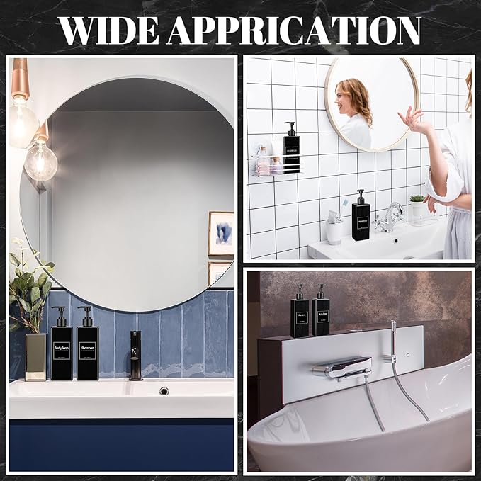 Tanlade 6 Pcs Shampoo and Conditioner Dispenser Bottles 16oz Modern Shower Soap Bottles with Pump, Labels and Marker Pen Easy to Refill Body Wash Dispensers for Home Bathroom Decoration (Black)